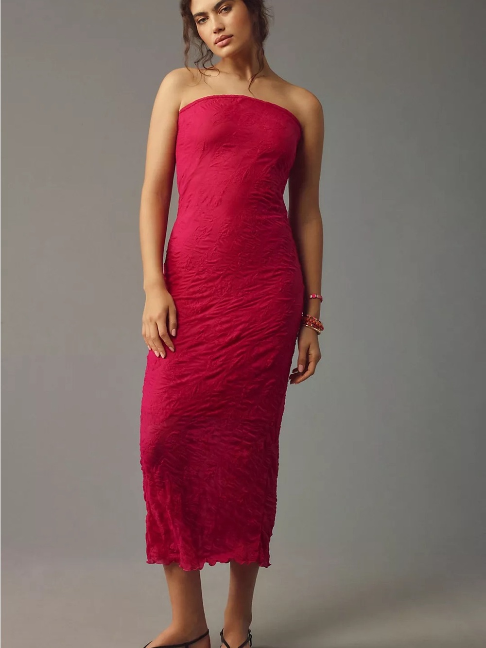 Anthropologie Strapless Midi Dress in Raspberry